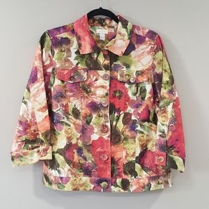 Chico's Floral Water Color Blazer Jacket Sz 1